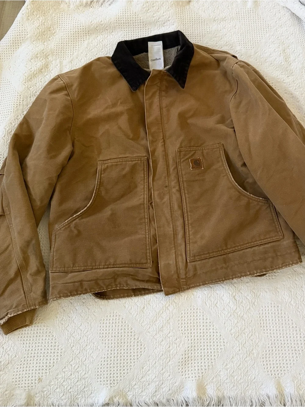 Carhartt Brown Jacket with Black Corduroy Collar